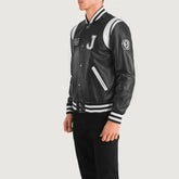 New Jersey Black Leather Varsity Jacket for men